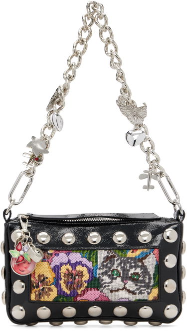 Käsilaukku Chopova Lowena Fillie Studded Chain Charm Embroidered Pouch Bag Musta | 6453, 0