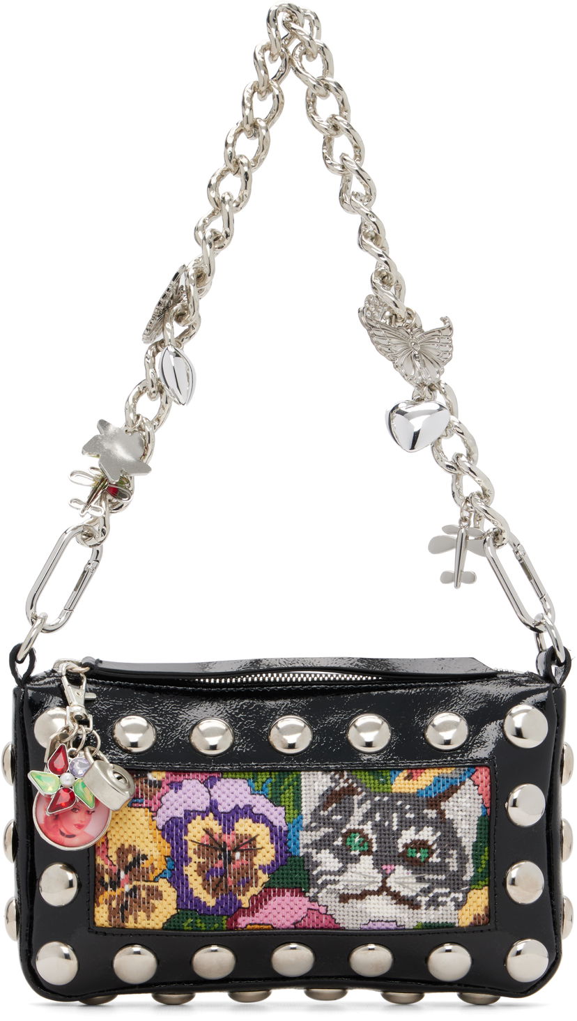 Käsilaukku Chopova Lowena Fillie Studded Chain Charm Embroidered Pouch Bag Musta | 6453