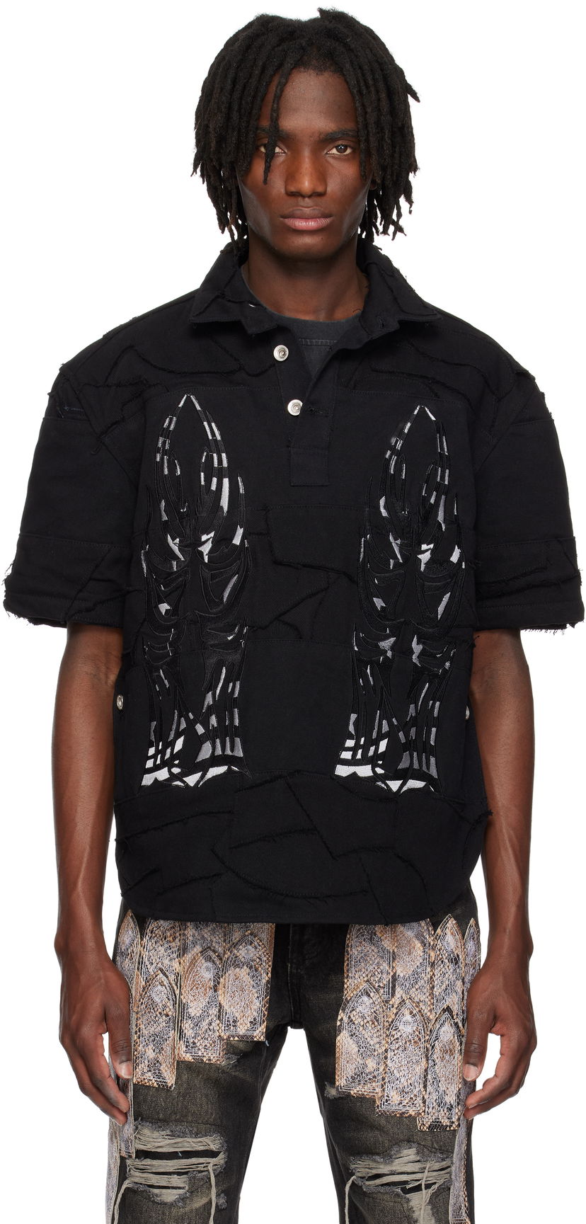Poolopaita Who Decides War Who Decides War 'WDW' Winged Denim Polo Musta | 1110580002SS25