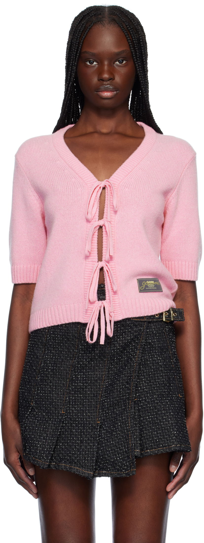 Villapaita GANNI Ganni Future Wool Blend Tie-Front Cardigan Vaaleanpunainen | K2478