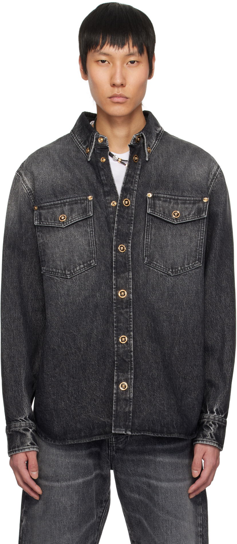 Paita Versace Versace Stonewashed Denim Overshirt Musta | 1013887_1A13718