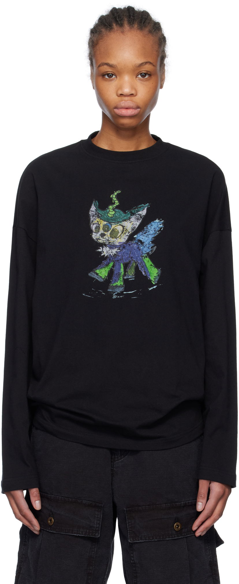 T-paita We11done We11done Monster Drawing Long Sleeve T-Shirt Musta | WD-TT0-25-745-U-BK