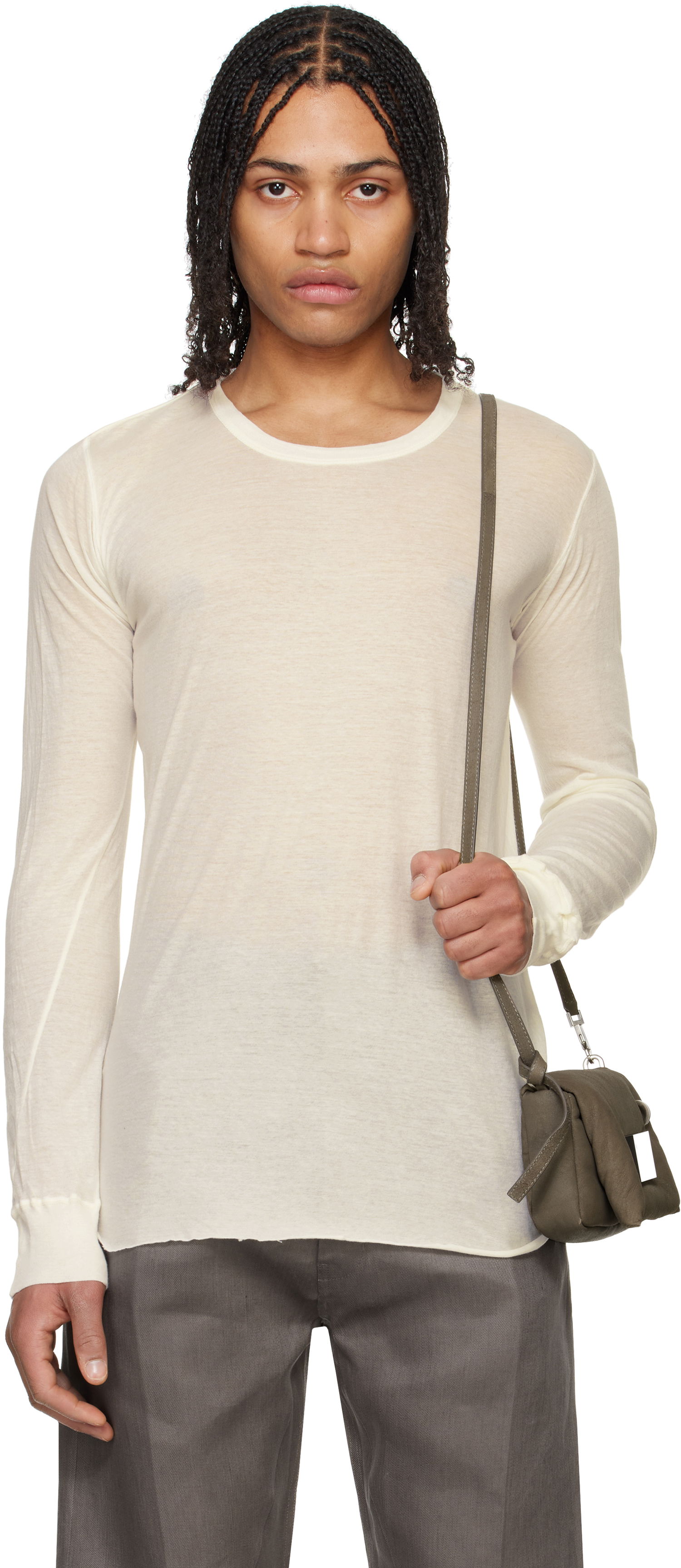 T-paita Rick Owens Rick Owens Hollywood Basic Long Sleeve T-Shirt Beige | RU01E5252 UC, 0