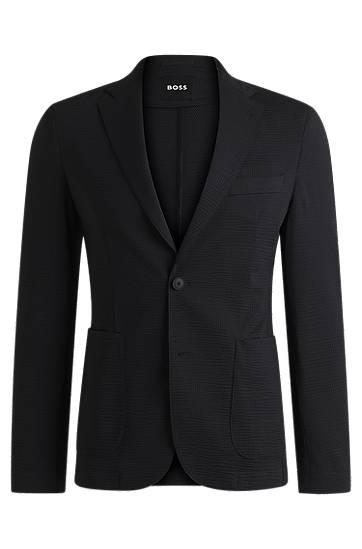 Takki BOSS BOSS Slim-Fit Stretch Seersucker Suit Jacket Musta | 50540703
