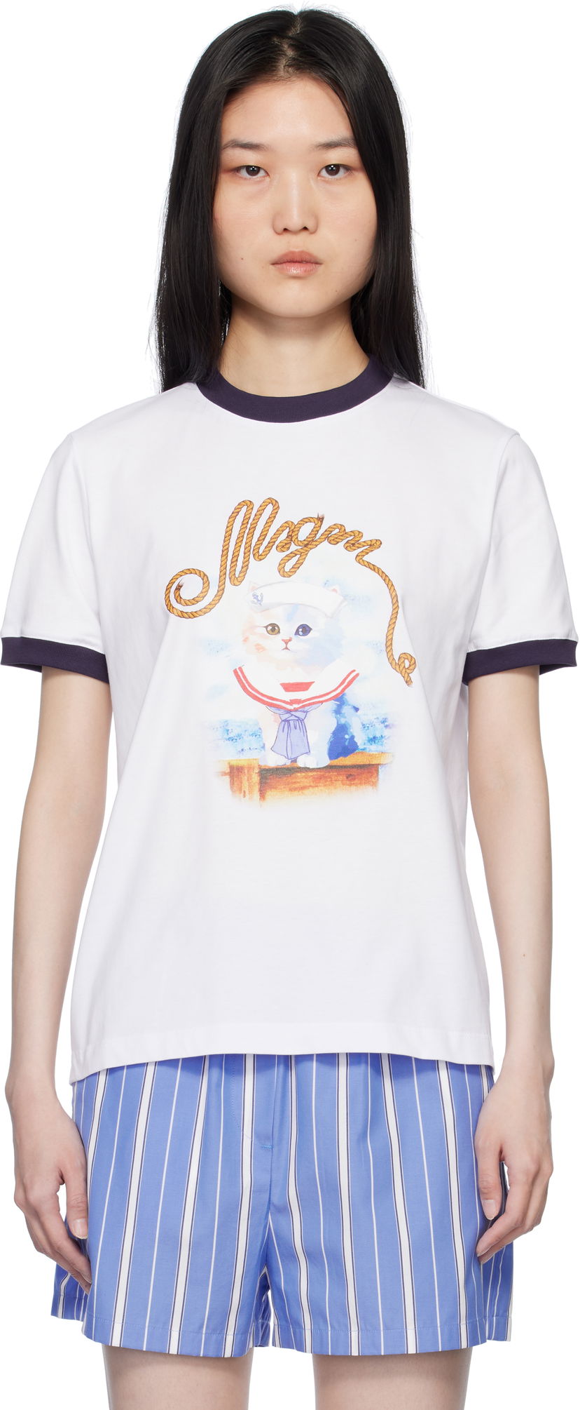 T-paita MSGM White Graphic Print T-Shirt Valkoinen | 3841MDM152 257002