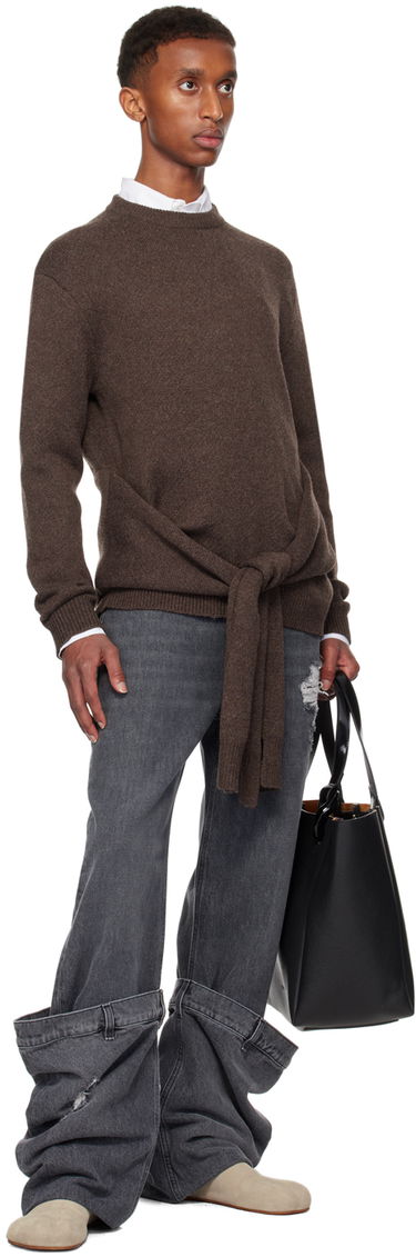 Villapaita JW Anderson JW Anderson Draped Tie-Front Sweater Ruskea | KW1263-YN0384, 3