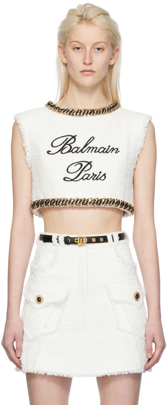 Tankkitoppi Balmain Embroidered Tank Top Valkoinen | CF1AI145CE79