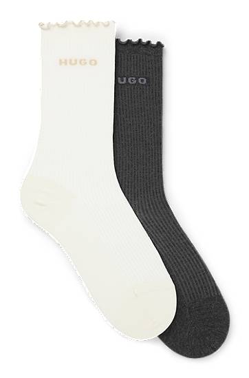 Sukat BOSS Two-pack of regular-length ribbed socks with lettuce cuff Monivärinen | 50543178, 0