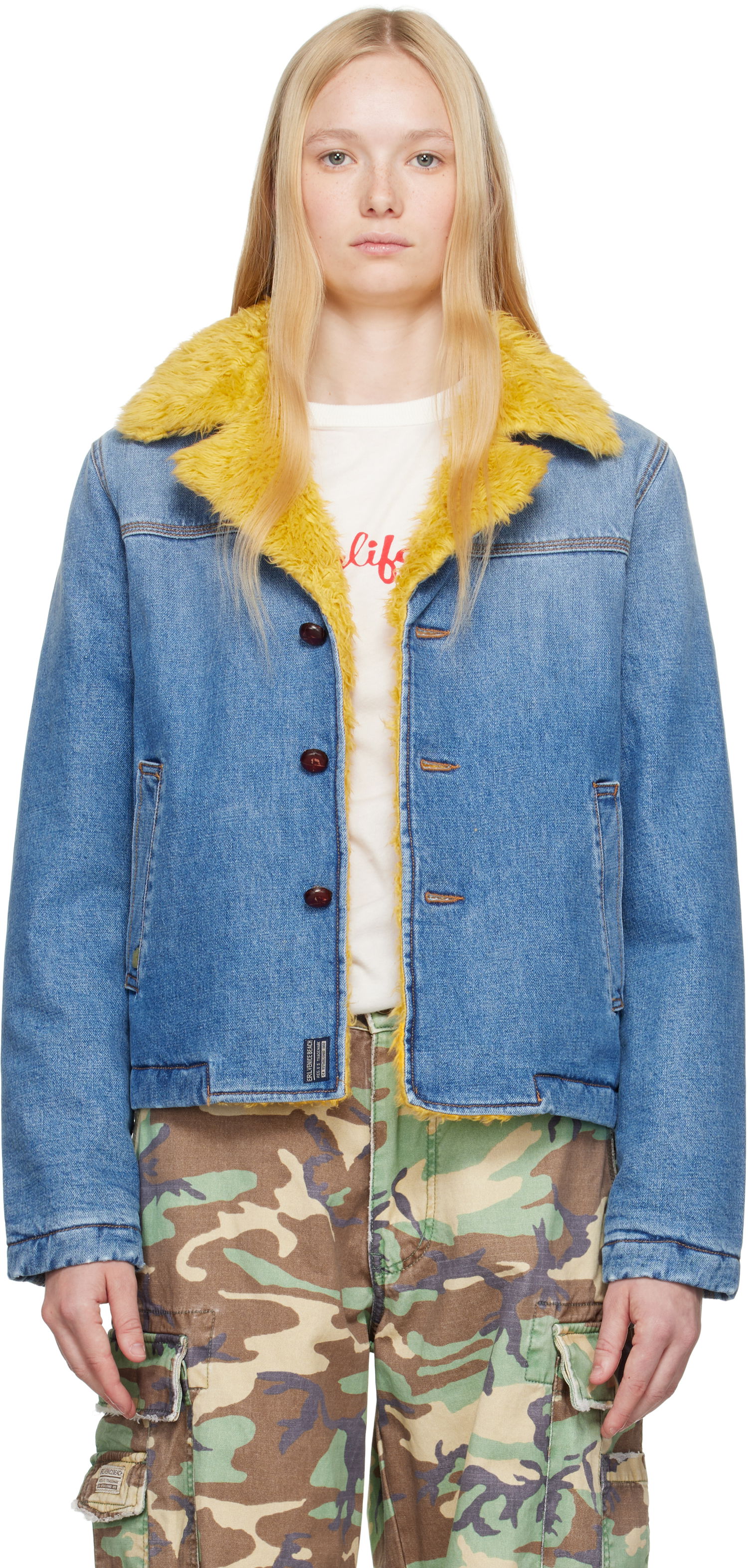 Takit ERL ERL Venice Faux-Fur Trim Denim Jacket Sininen | ERL10J002, 0