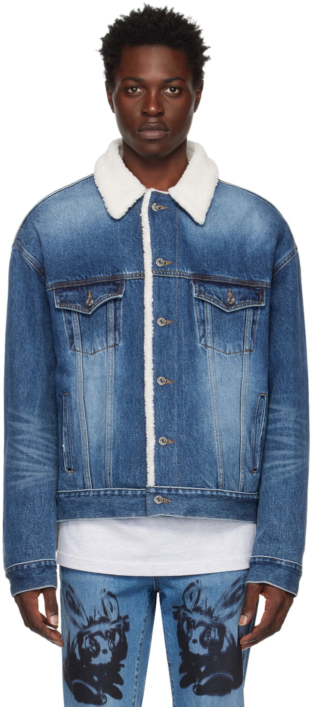 Takki We11done Oversized Faux-Shearling Denim Jacket Sininen | WD-DJ3-22-378-U-BL