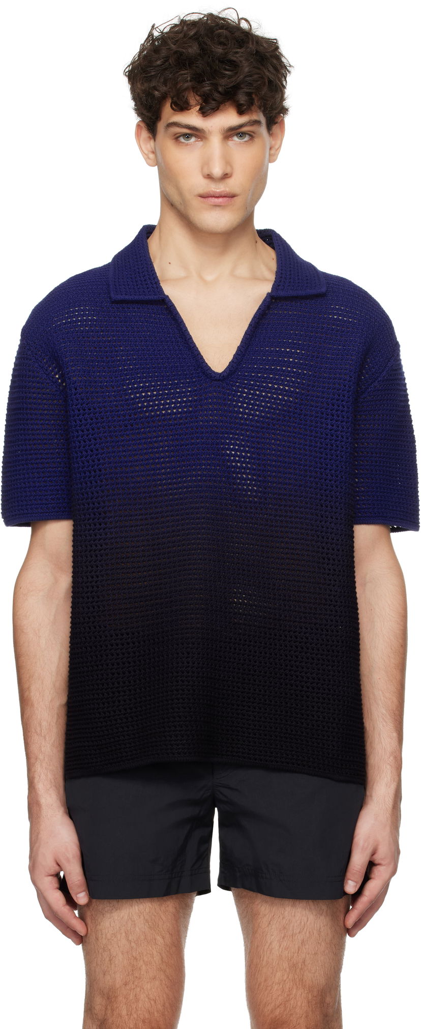 Poolopaita Orlebar Brown Orlebar Brown Batten Open Knit Polo Sininen | 280027