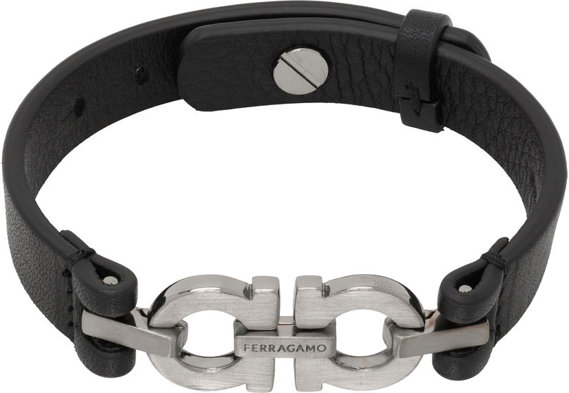 Rannerengas FERRAGAMO Salvatore Ferragamo Double Gancini Leather Bracelet Musta | 785723