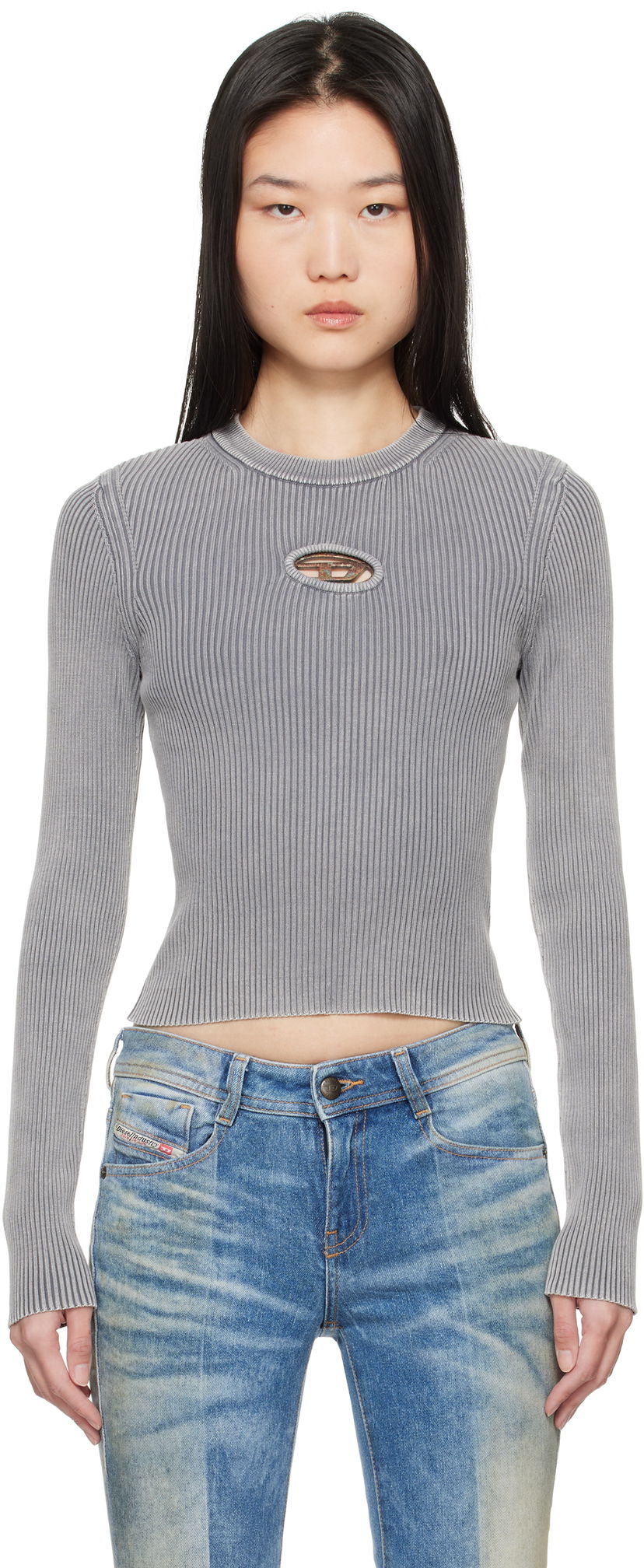 Crop top Diesel Cutout Ribbed Sweater Harmaa | A16735 0DBDI