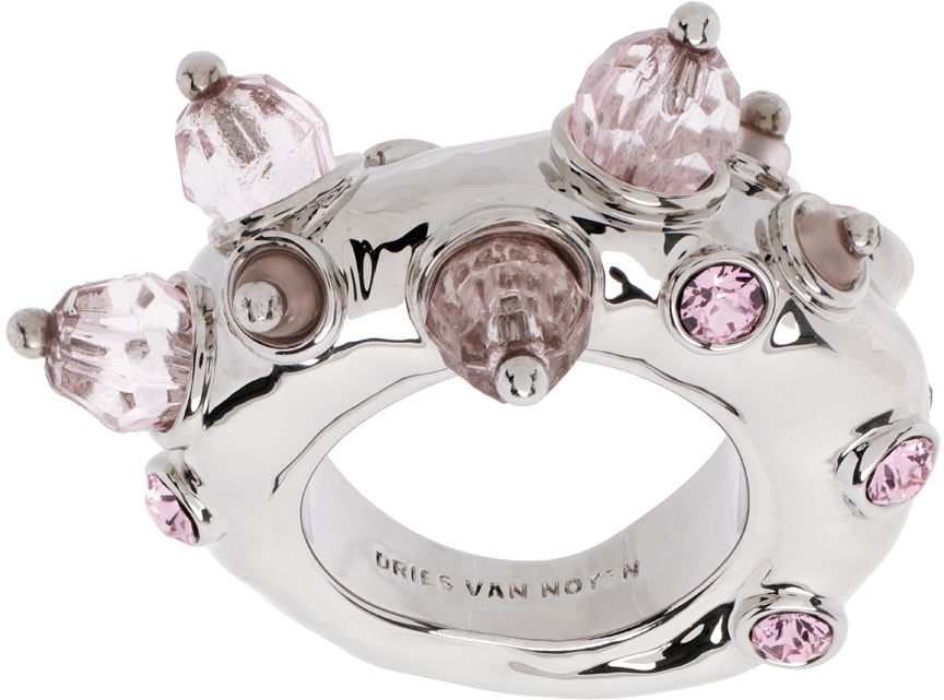 Sormus Dries Van Noten Silver & Pink Beaded Ring Harmaa | 242-018231-055, 0