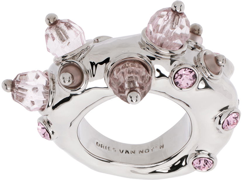 Sormus Dries Van Noten Silver & Pink Beaded Ring Harmaa | 242-018231-055
