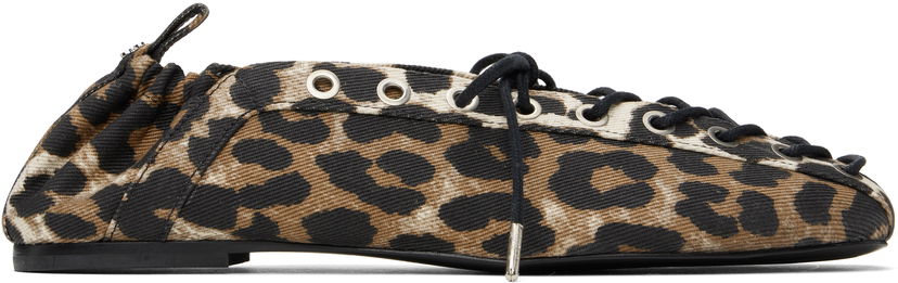 Vaatteet GANNI GANNI Printed Denim Lace-Up Ballerina Flats Ruskea | S2961