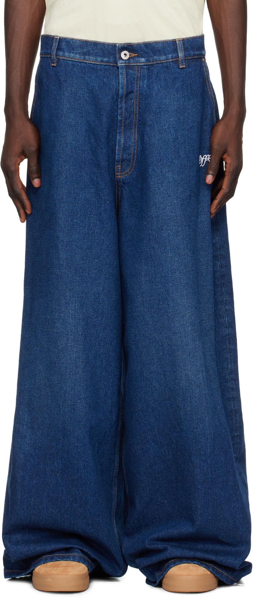 Jeans Off-White Script Wide Denim Jeans Sininen | OMYA18CF24DEN0014403