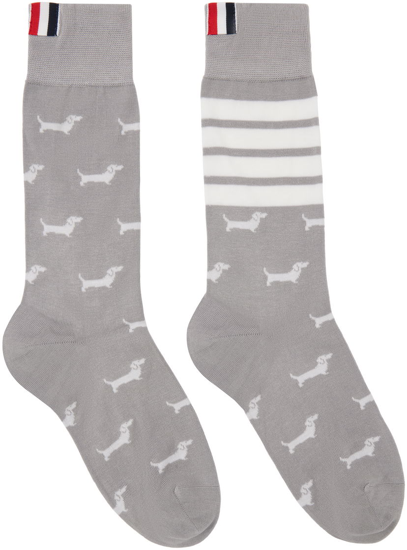 Sukat Thom Browne Thom Browne Hector Mid Calf Socks with Dachshund Print Harmaa | FAS226A-Y3012