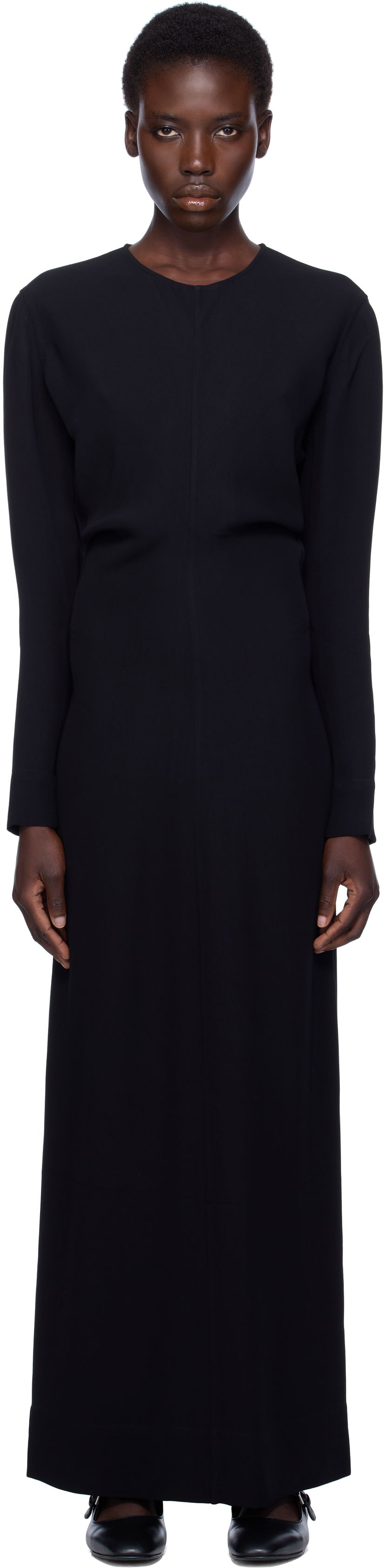 Mekko TOTEME TOTEME Long-Sleeve Slouch Waist Maxi Dress Musta | 252-WRD4592-FB0414