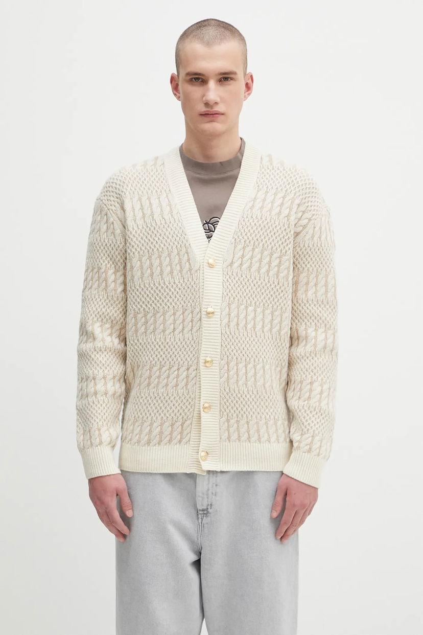 Villapaita Drôle de Monsieur Drôle de Monsieur Le Cardigan Torsades Bicolore Knit Cardigan Valkoinen | H.CA160.WO018