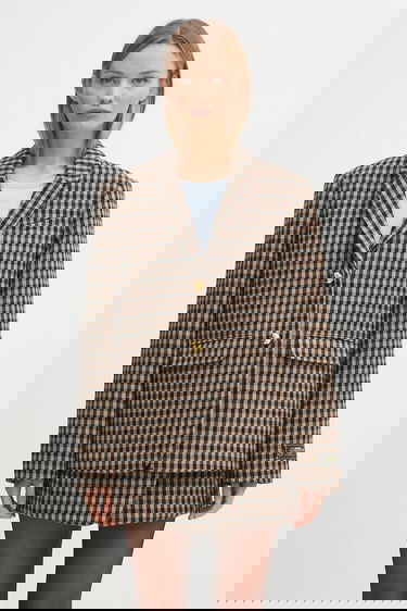 Takki GANNI GANNI Check Wool Mix Oversized Blazer Ruskea | W0426, 0