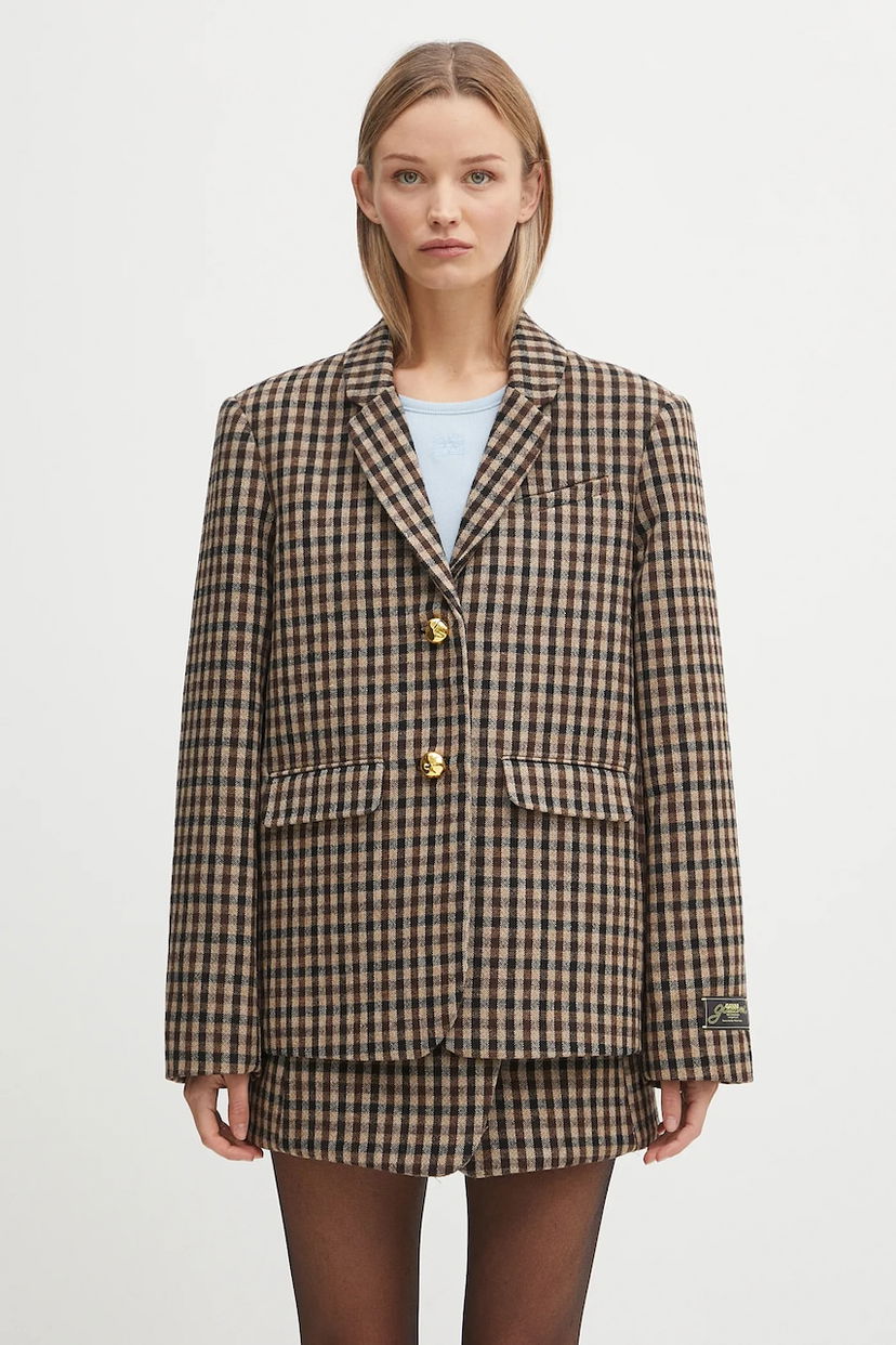 Takki GANNI GANNI Check Wool Mix Oversized Blazer Ruskea | W0426