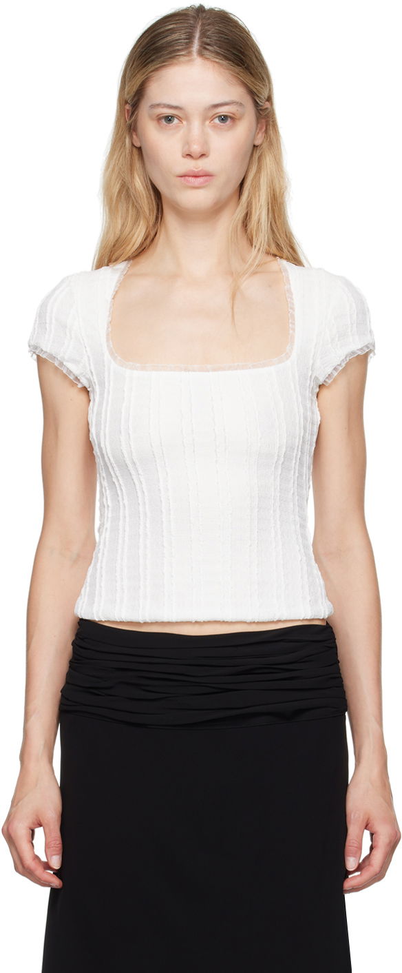 Crop top GUIZIO Guizio Zera Square Neck Textured Knit Top Valkoinen | P24107K064