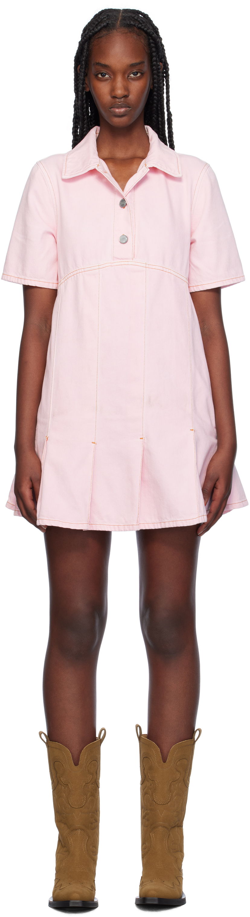 Mekko GANNI Pleated Denim Minidress Vaaleanpunainen | J1582