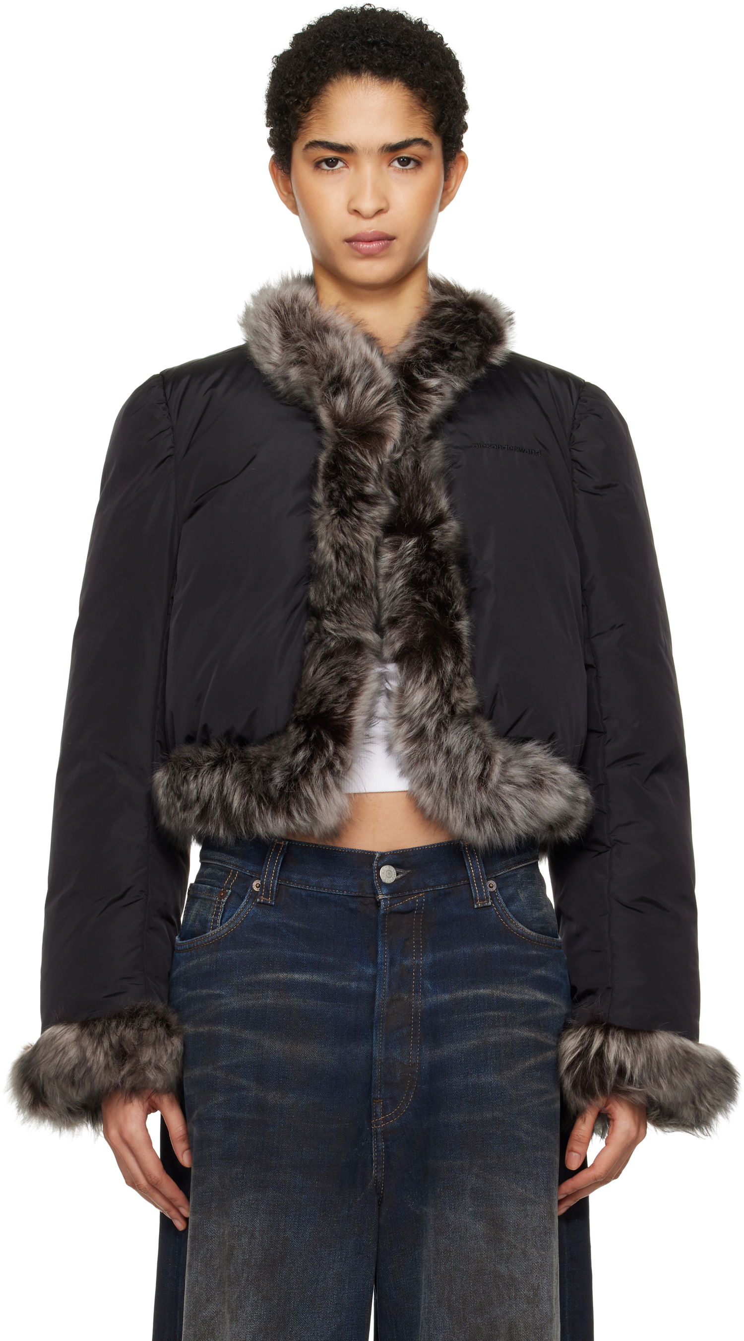 Puffer takki Alexander Wang Alexander Wang Fur Trim Down Jacket Musta | 1WC4242573, 0