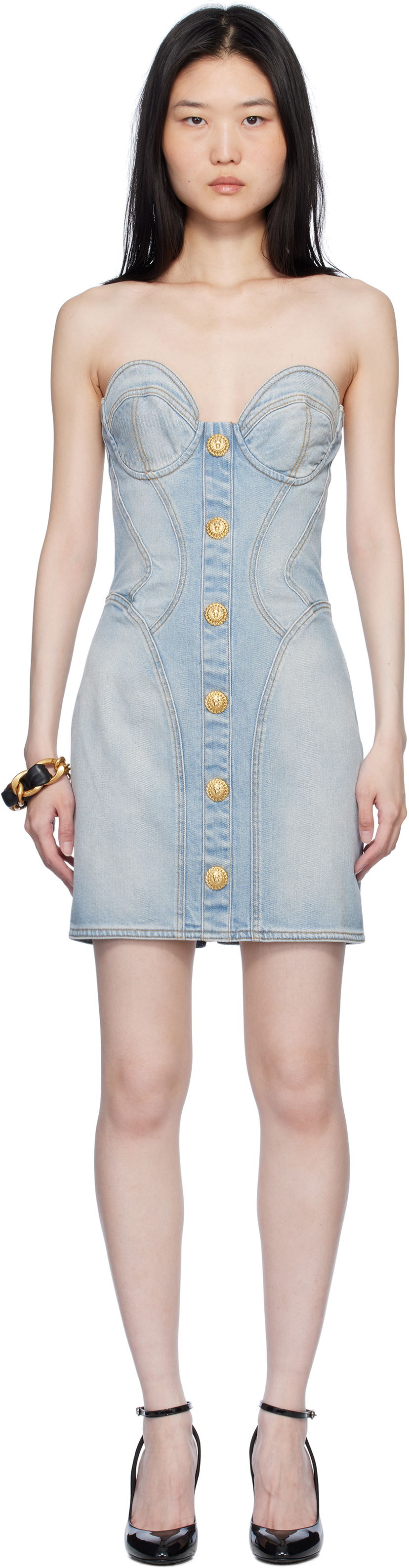 Mekko Balmain Buttoned Denim Minidress Sininen | EF1R1315DF23