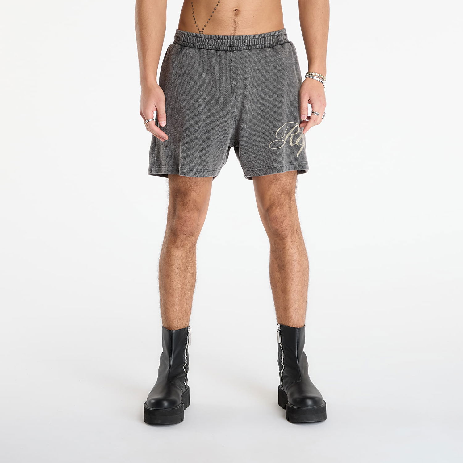 Shortsit Represent Clo Owners Club Script Embroidered Textured Shorts Harmaa | OCM41237-47, 0