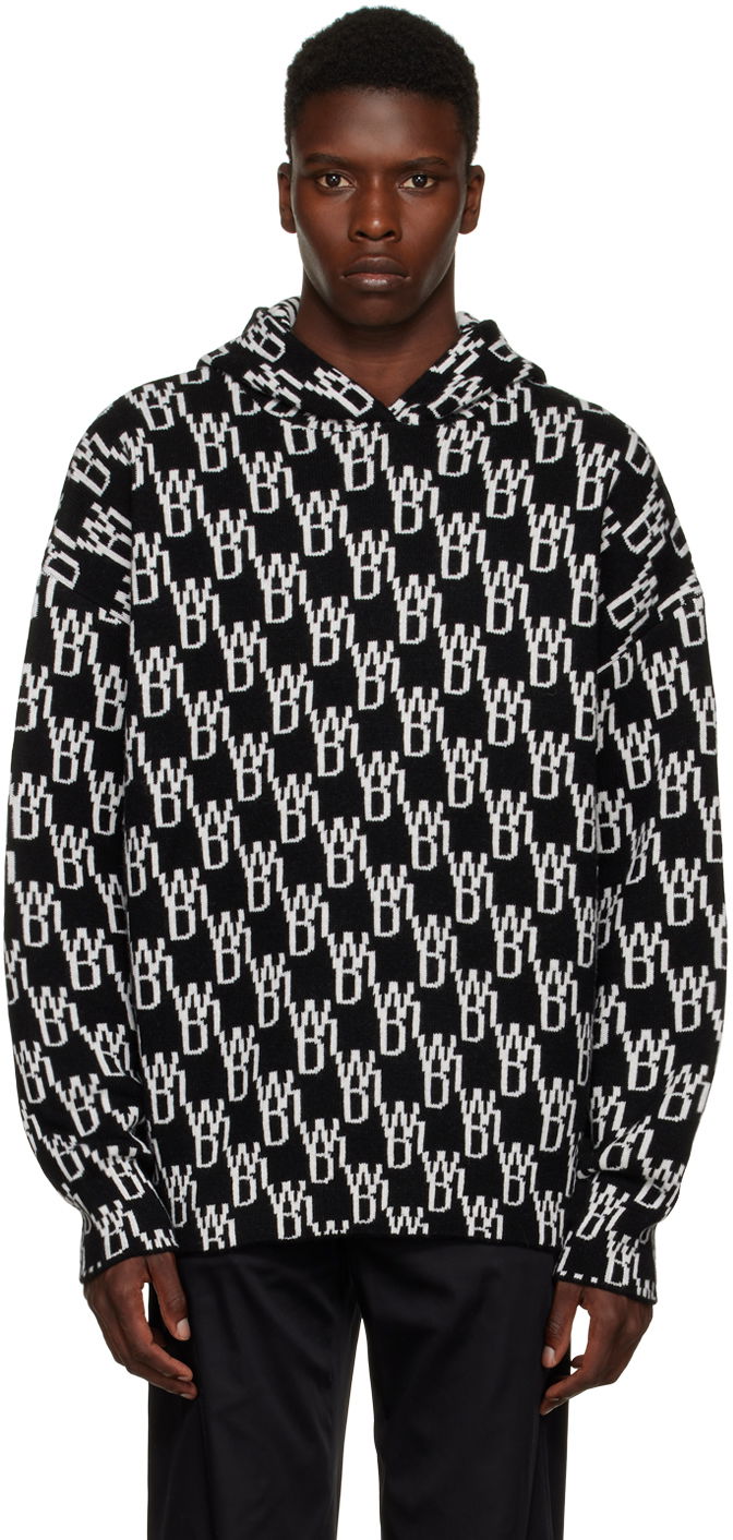 Huppari We11done We11done Jacquard Knit Hoodie Musta | WD-KT3-22-628-U-BK