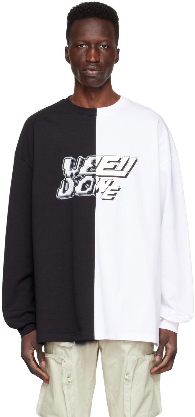 Huppari We11done We11done Half & Half Logo Long Sleeve T-Shirt Monivärinen | WD-TT1-22-557-U-BW