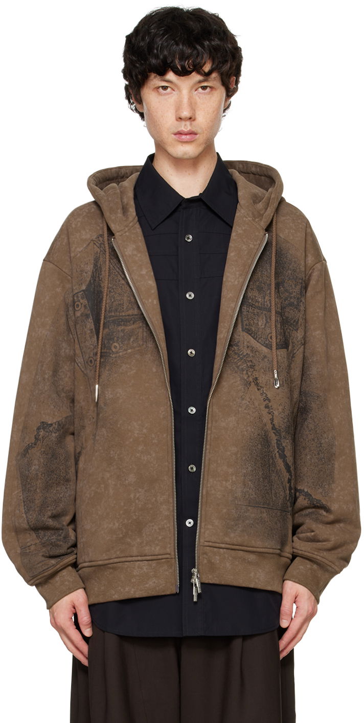 Huppari Feng Chen Wang Feng Chen Wang Deconstruction Print Zip Hoodie Ruskea | FUF18HD02