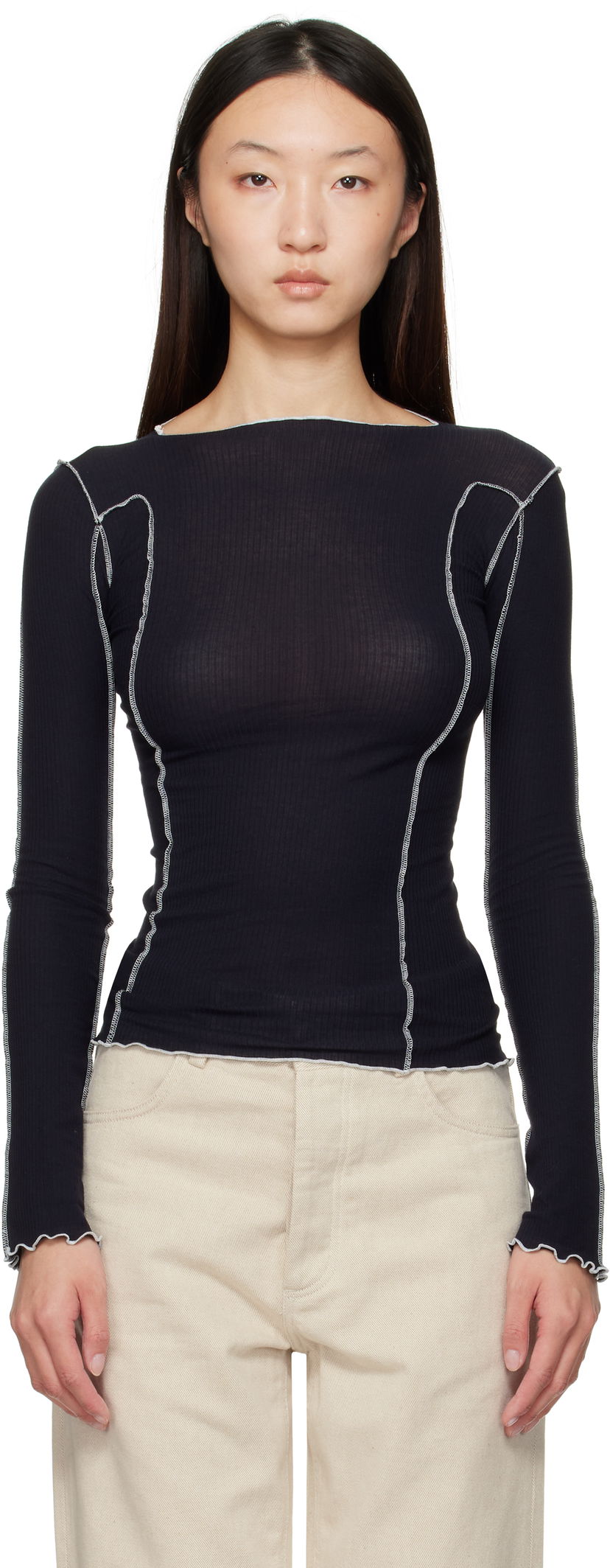 T-paita Baserange Baserange Omato Long Sleeve T-Shirt Musta | TTOML-CR-AU25