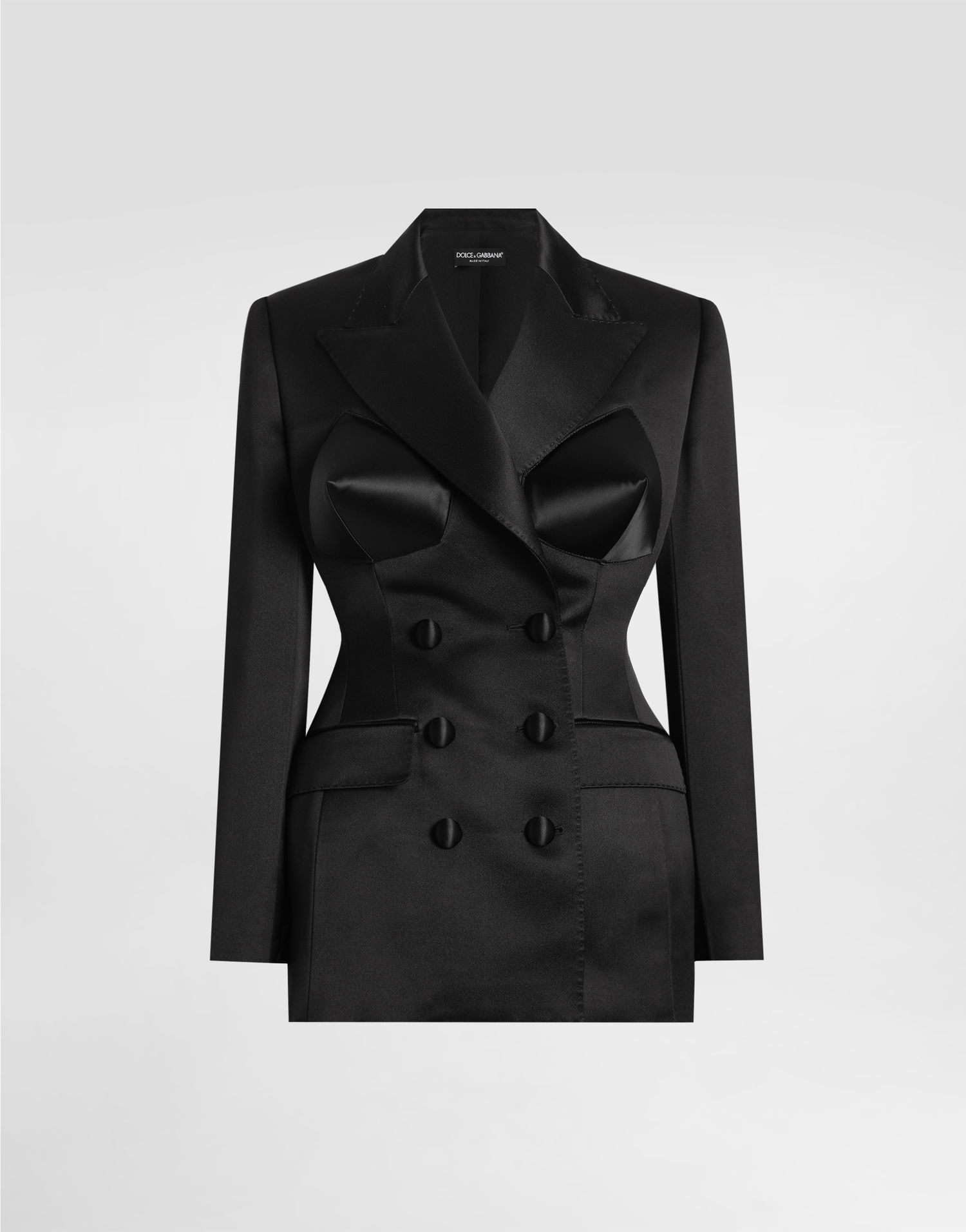 Takki Dolce & Gabbana Dolce & Gabbana Double-breasted Duchess Satin Jacket With Conical Cups Musta | F27ETTFU106N0000, 0