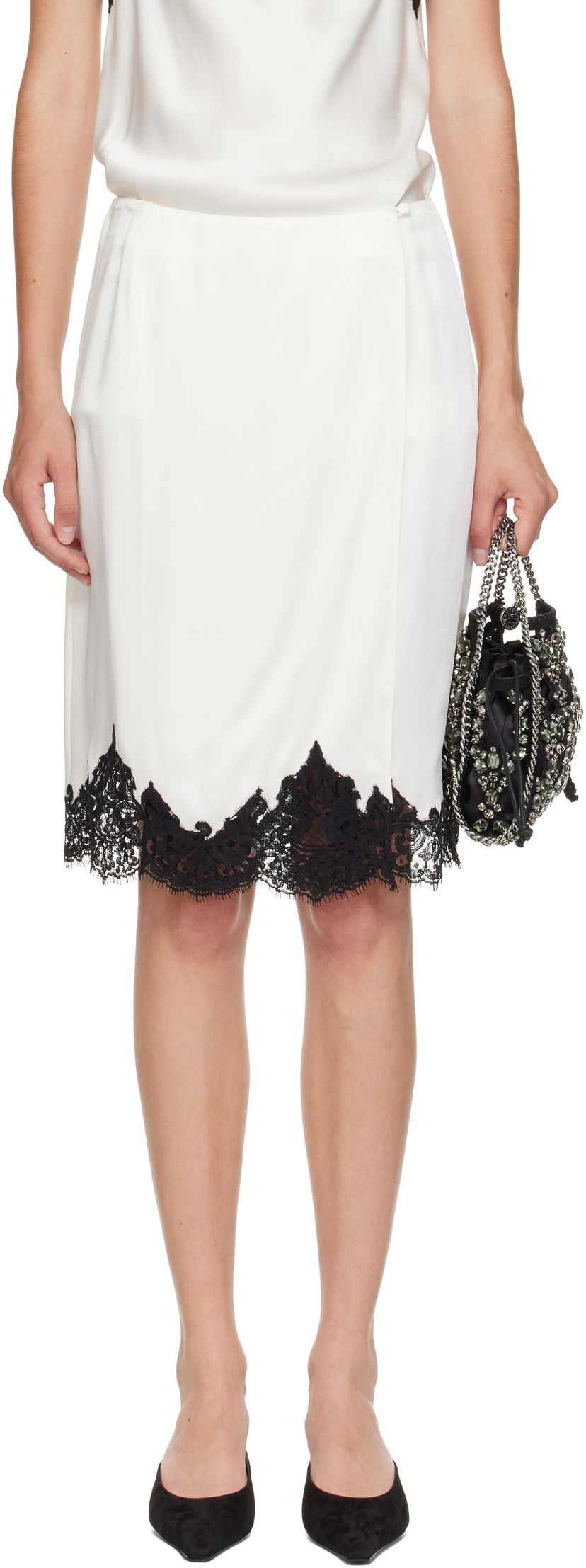 Hame Stella McCartney Stella McCartney Satin Midi Skirt with Lace Valkoinen | 6301443FU302