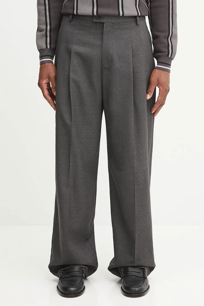Housut KENZO Wool Weave Straight Tailored Pleated Trousers Harmaa | FF65PA3689ID