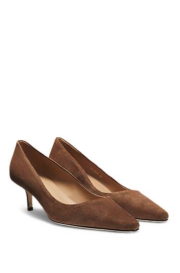 Asusteet BOSS Suede Pointed-Toe Kitten Heel Pumps Ruskea | 50542815