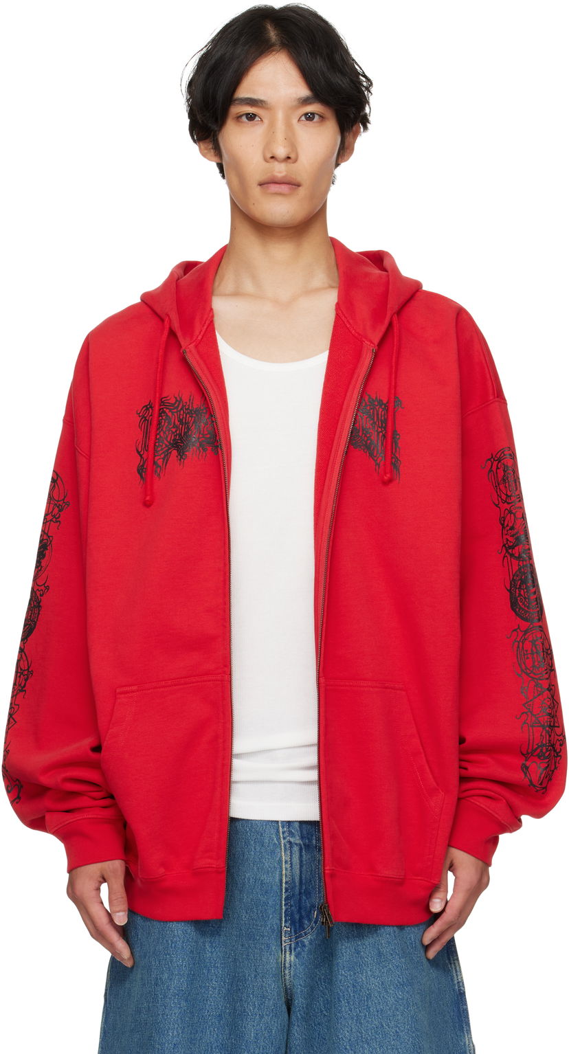 Huppari VETEMENTS Vetements Cradle of Filth Oversized Zip-Up Hoodie Punainen | UCF76ZU300R