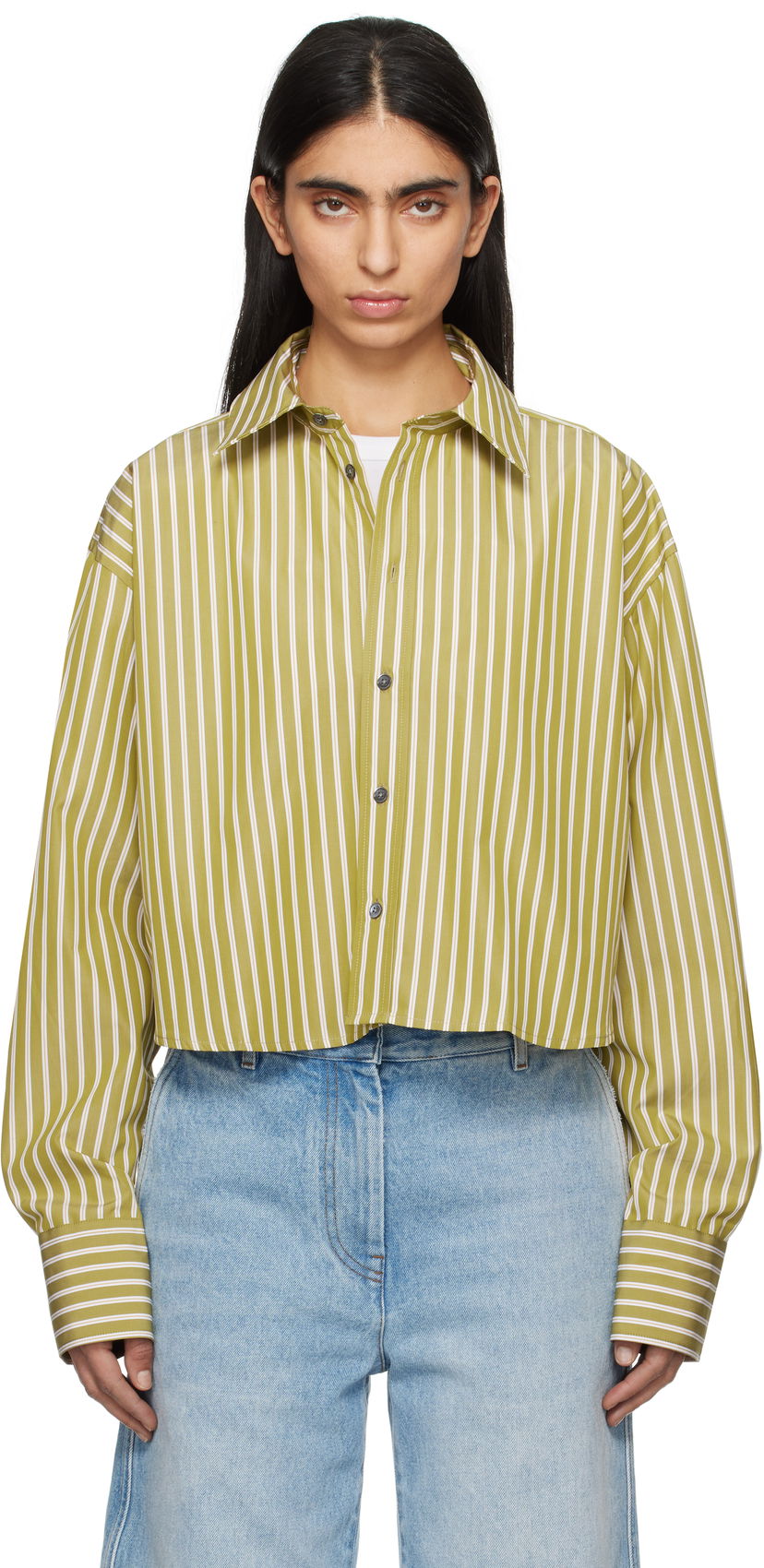 Paita AMI AMI Paris Cropped Oversized Striped Shirt Vihreä | USH121.CO0108