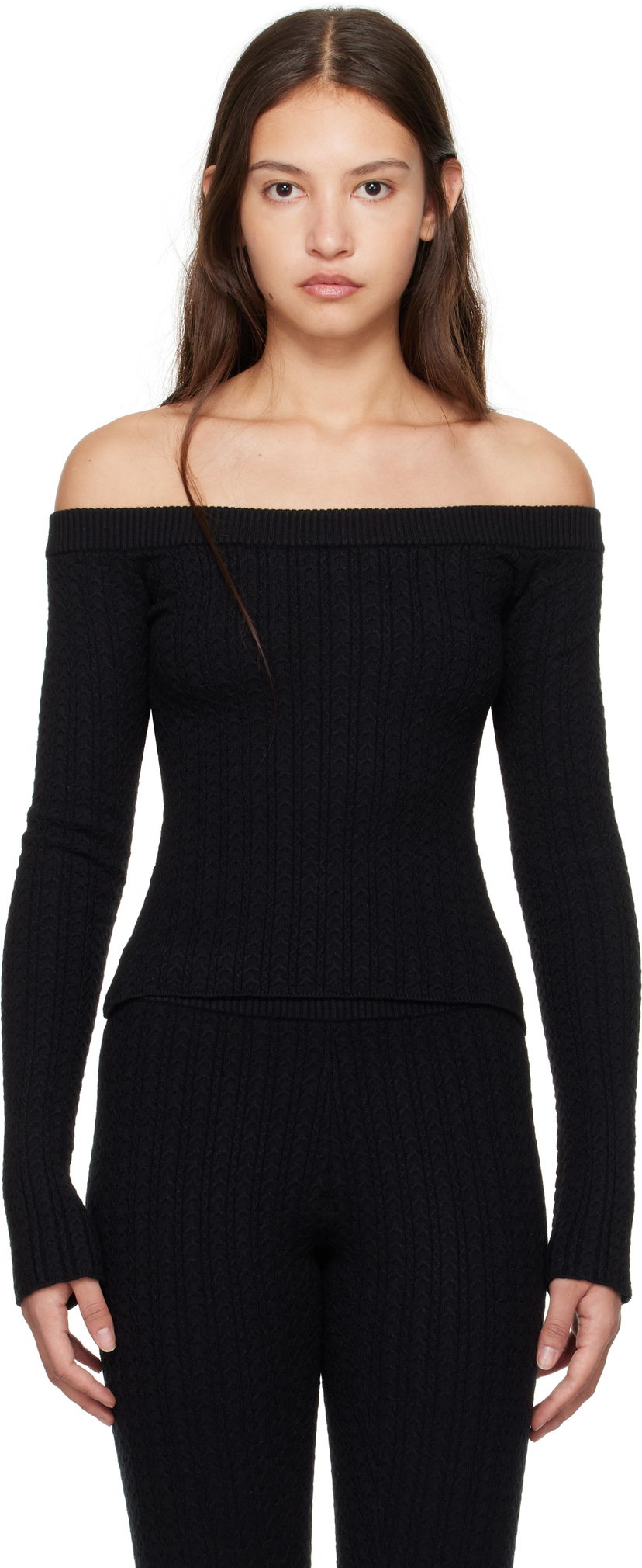 Villapaita GUIZIO Guizio Mia Off-the-Shoulder Knit Top Musta | H24107S047
