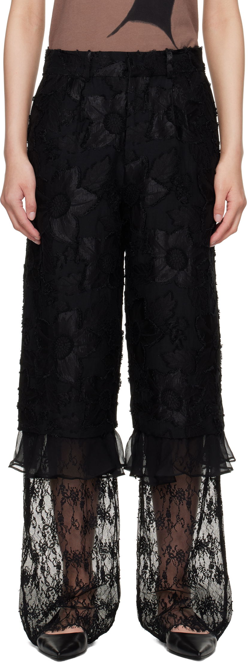 Housut Collina Strada Collina Strada Geranium Lace-Trim Trousers Musta | XX6047