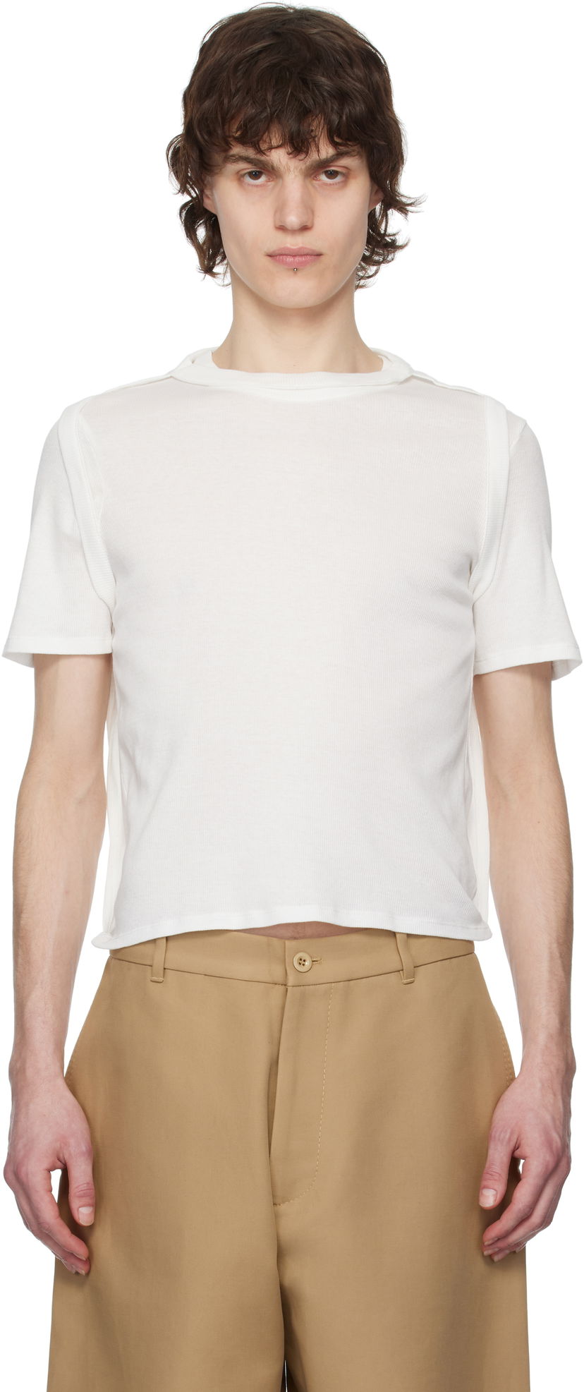 Crop top Eckhaus Latta Eckhaus Latta Flip Cropped T-Shirt Valkoinen | 1204-EL-PS25-CH - CHALK