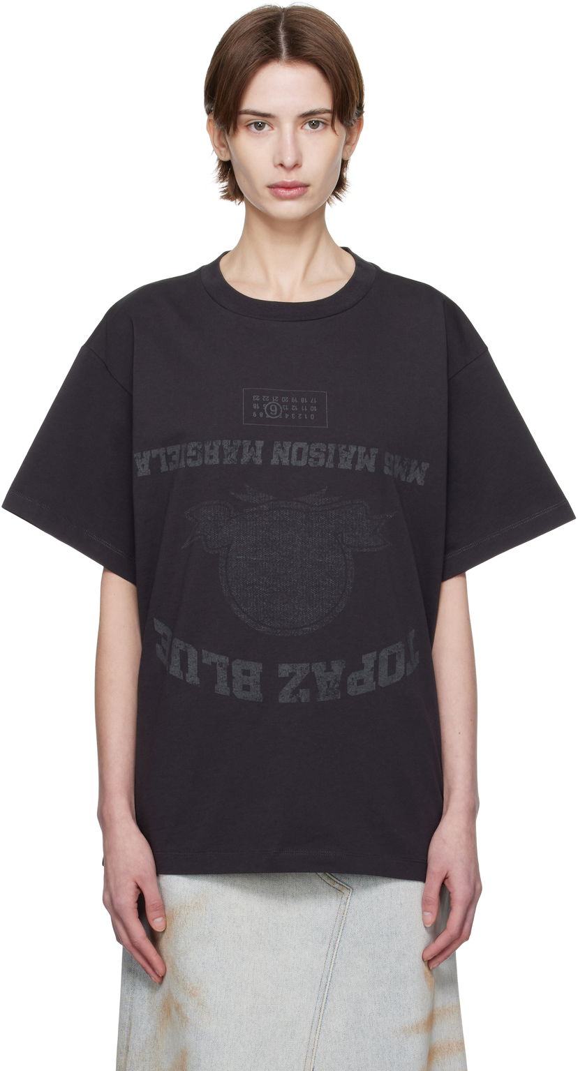 T-paita Maison Margiela MM6 Maison Margiela Topaz Blue Graphic T-Shirt Musta | SH0GC0041 S24311
