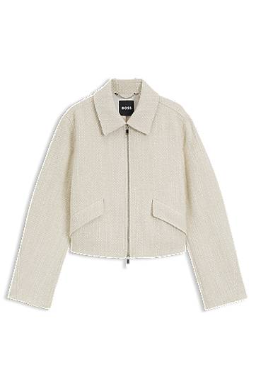 Takki BOSS Bouclé Jacket with Two-Way Zip Beige | 50543212, 0