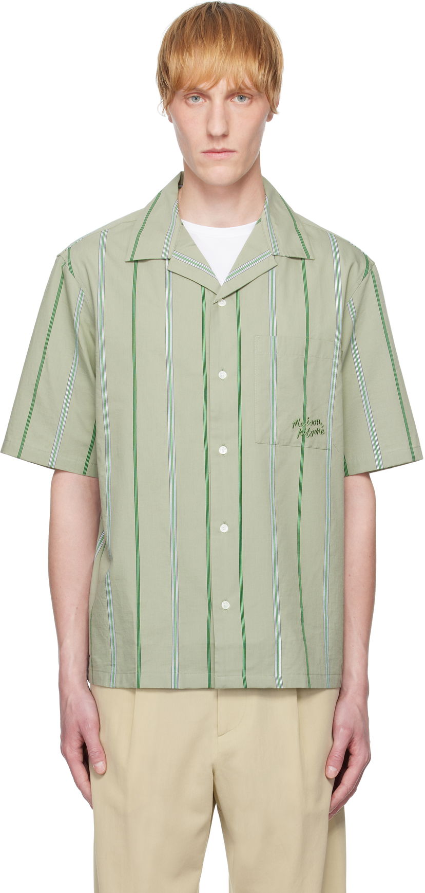 Paita MAISON KITSUNÉ Maison Kitsuné Resort Striped Shirt Vihreä | OM00421WC5029