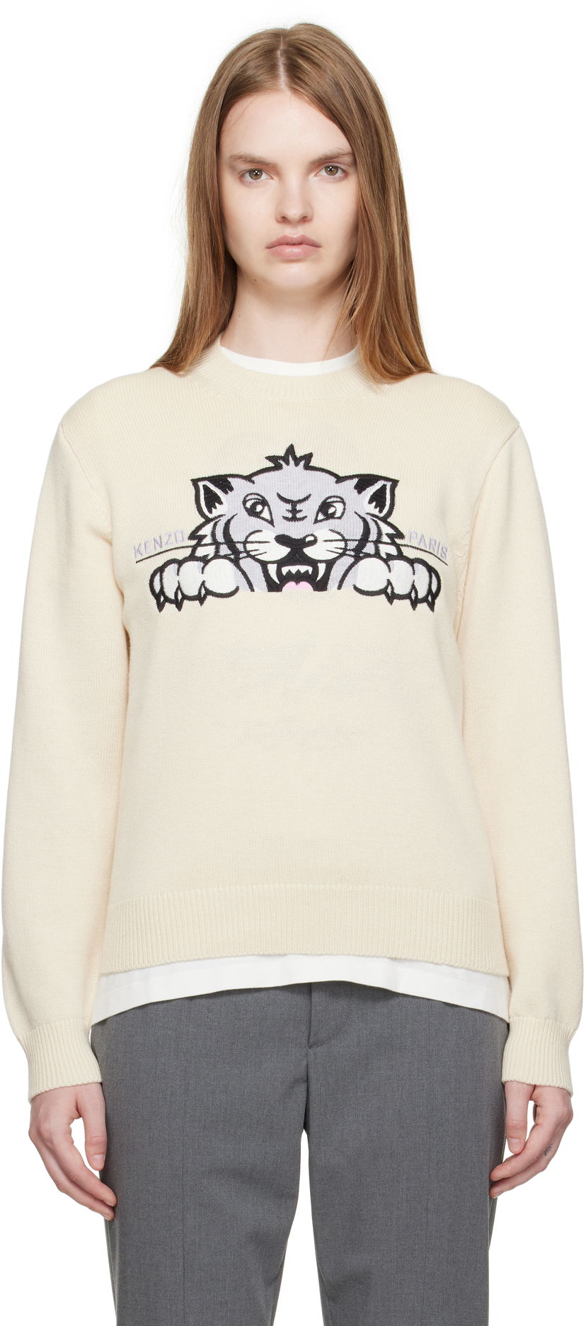 Villapaita KENZO Kenzo Paris 'KENZO Happy Tiger' Sweater Beige | FF62PU7233LI