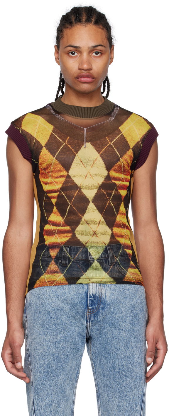 Tankkitoppi Y/PROJECT Jean Paul Gaultier Edition Argyle Mesh Tank Top Keltainen | YPJPGTS5-S24, 0