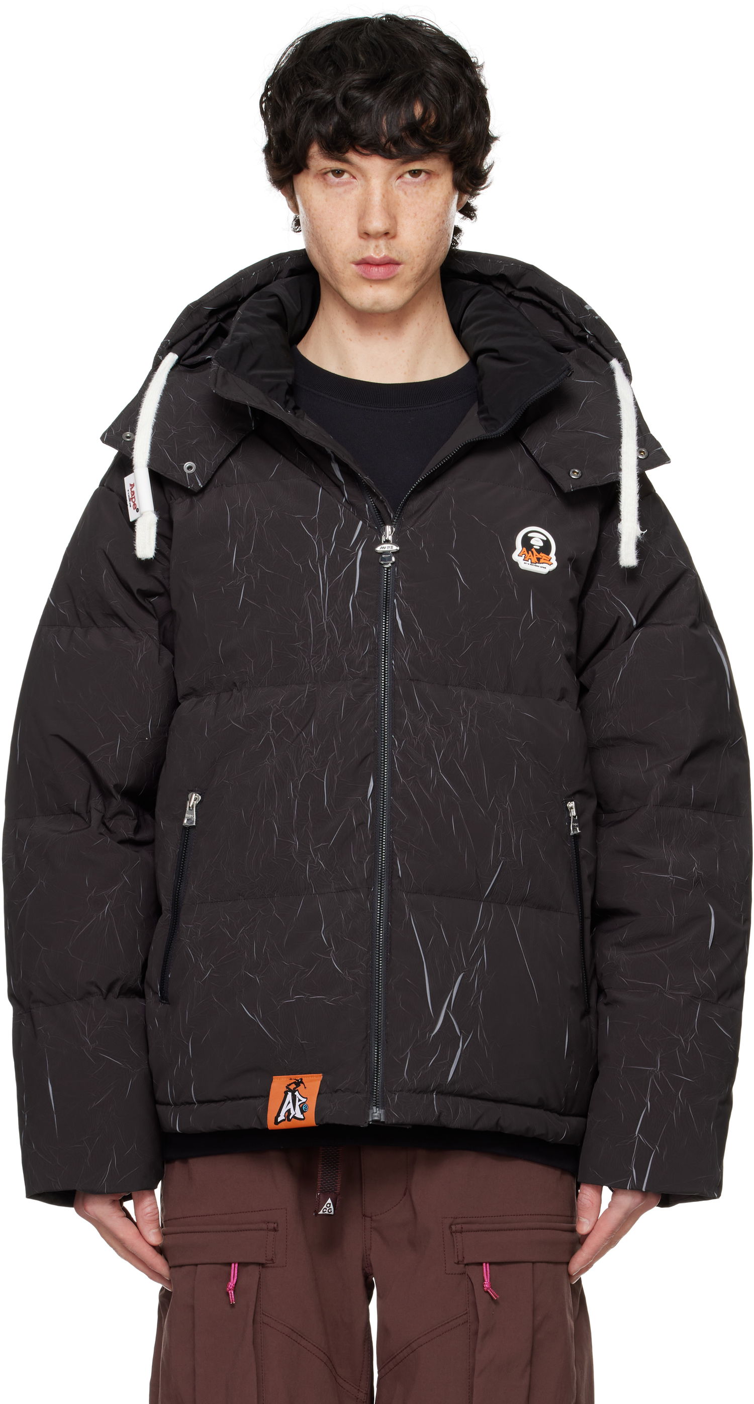 Puffer takki AAPE by A Bathing Ape AAPE by A Bathing Ape Moonface Logo Camo Hooded Down Jacket Musta | AAPDNM7665XXNBKX, 0